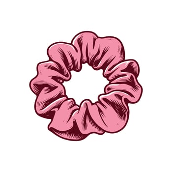 trendy pink hair scrunchie illustration in a retro hand drawn style a fashion accessory icon for 90s nostalgic or teen style themes vector