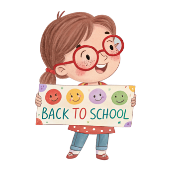 Girls hold the glasses holding a sign. Back to school clipart png