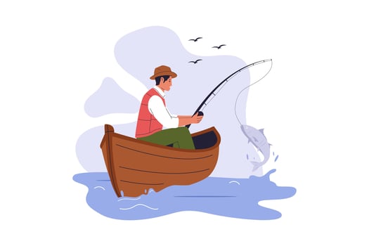 Flat Illustration of Man Fishing on Boat vector