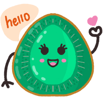 Cute kawaii kiwi fruit illustration with hello speech bubble and heart png