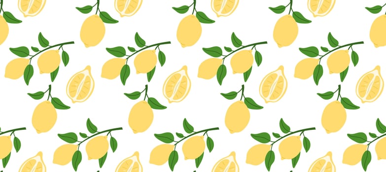 Seamless pattern with lemons on a branch with leaves. Summer pattern for fabric or wallpaper. illustration. vector