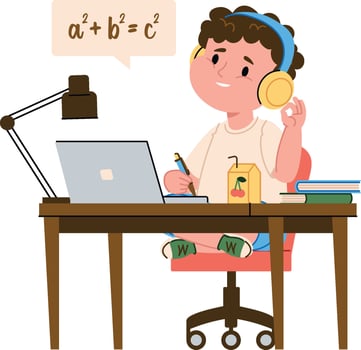 Student Studying at Desk vector