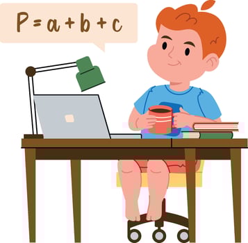 Student Studying Online at Desk vector
