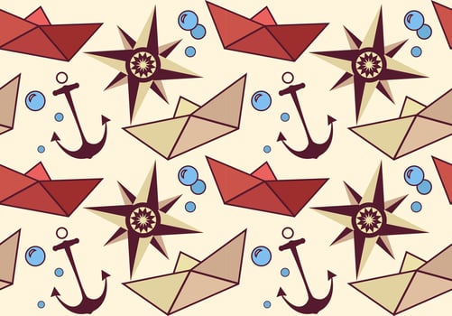 Marine pattern with paper boats vector