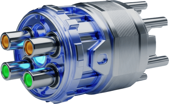 Futuristic gigantic composite audio connector with glowing ports and chrome finish png