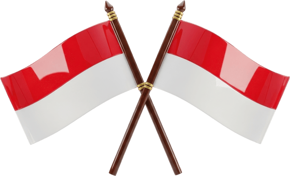 Two glossy indonesian flags crossed on wooden poles, symbolizing national pride png