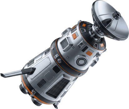 Futuristic space probe with satellite dish for deep space exploration and communication png