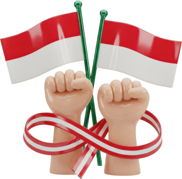 Stylized raised fists with crossed red and white flags and intertwined ribbon png