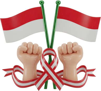 Vibrant 3d illustration of raised fists with indonesian flags and red white ribbon png