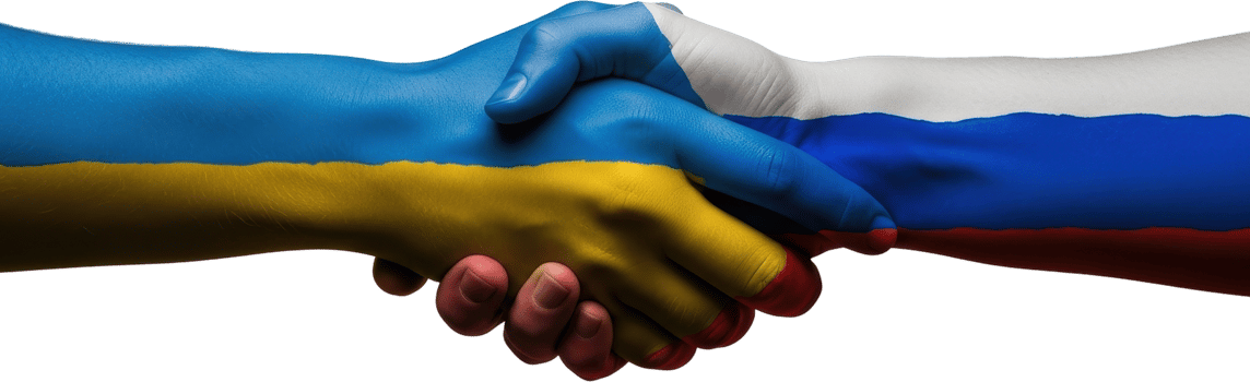 Symbolic handshake of ukraine and russia flags representing international relations png