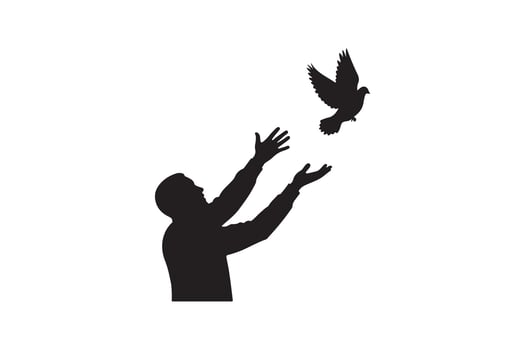 Man Releasing Bird Silhouette Illustration Peace Dove Release Symbol Graphic vector