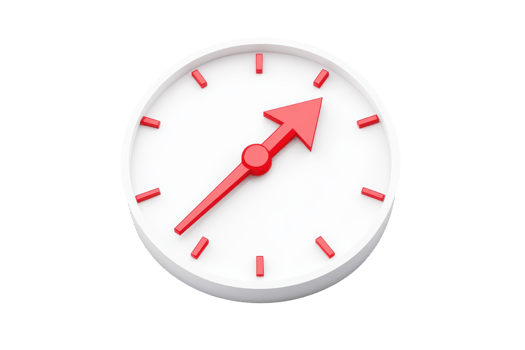 A round clock with a white face and red hour hand pointing to a specific time. png