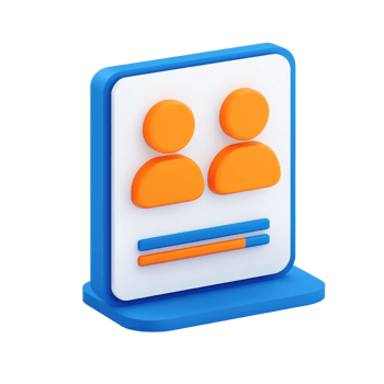 A colorful, stylized representation of two people alongside horizontal lines, representing profiles or user accounts in a modern design. png