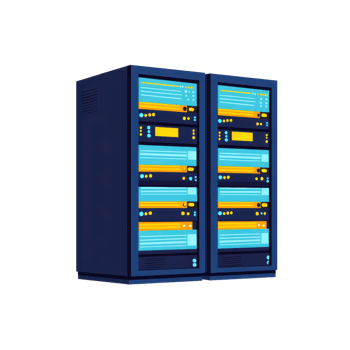 A modern server rack featuring multiple storage units with illuminated display panels and control buttons. png