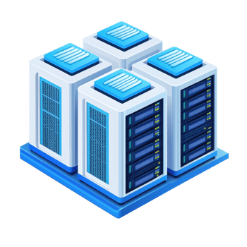 A cluster of server racks featuring blue accents and multiple storage units designed for data management and processing. png