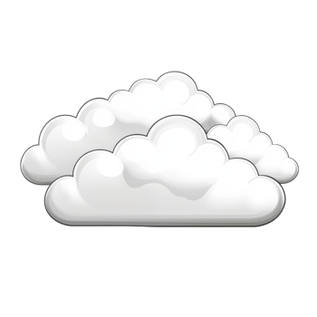A cartoon illustration of fluffy white clouds with glossy appearance, set against transparent background. clouds are layered, creating sense of depth and softness png