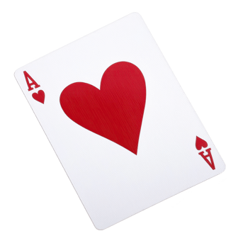 An ace of hearts playing card is shown against transparency background, symbolizing love and luck in card games. card is tilted slightly, emphasizing its vibrant red heart design png