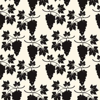Dark Grape vine pattern, vine silhouette on creme background. vector