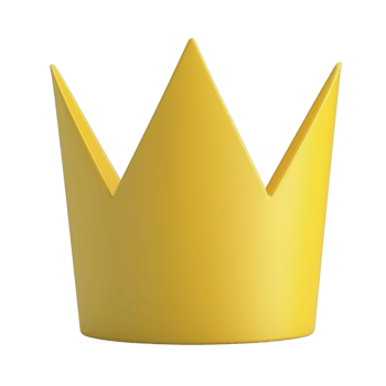 A bright yellow crown with simple, modern design stands out against plain background, symbolizing royalty and elegance. crown smooth surface and pointed tips add touch of sophistication png