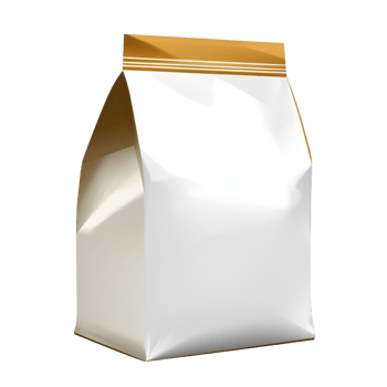 A white and orange coffee bag with glossy finish stands upright, showcasing modern and minimalist design. packaging is ideal for storing coffee beans or ground coffee png