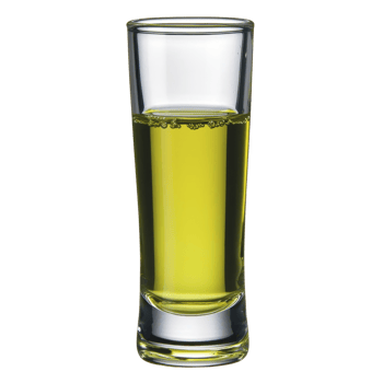 A tall, clear glass filled with vibrant yellow liquid, possibly beverage, stands against plain background. glass is cylindrical and liquid appears refreshing png