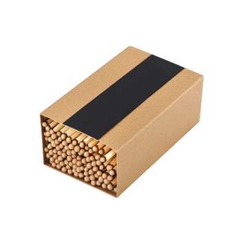 A box of wooden matches with black stripe on side is shown, featuring numerous matchsticks neatly arranged inside. box is open, revealing match heads png
