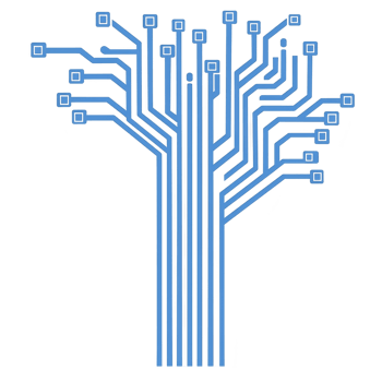 A digital tree design with blue circuit lines branching out, symbolizing technology and connectivity. abstract pattern resembles tree, merging nature with digital innovation png