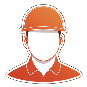 An illustration of construction worker icon features person wearing orange hard hat and shirt, symbolizing safety and labor. design is simple and clear, ideal for representing construction themes png