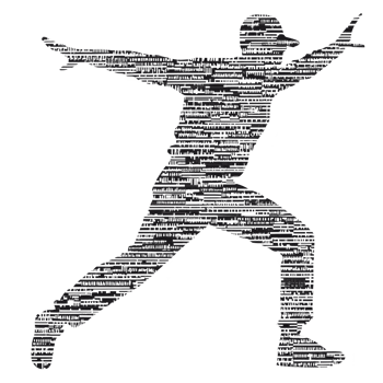 A silhouette of person in dynamic pose is filled with text, creating artistic and expressive design. figure appears to be leaping or dancing, conveying sense of movement and energy png