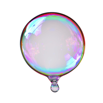 A vibrant, iridescent soap bubble with small droplet hanging below, showcasing spectrum of colors against transparency background. bubble surface reflects light, creating mesmerizing effect png