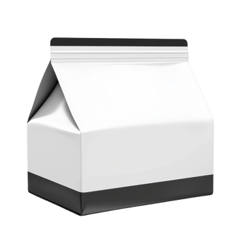 A white and black stand up pouch with minimalist design is shown, ideal for packaging food products. pouch features resealable closure, providing convenience and freshness png