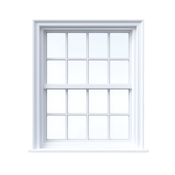 A white, classic window with multiple panes and clean, minimalist design, set against plain background. window features grid pattern, creating symmetrical and elegant appearance png