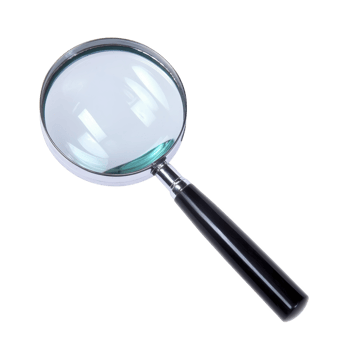 A magnifying glass with black handle and clear lens is isolated on transparency background, showcasing its simplicity and functionality png