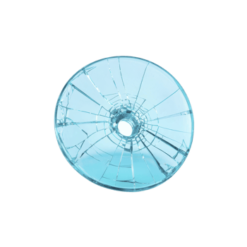 A shattered blue glass disc with central hole, isolated on transparency background, creates striking visual of broken symmetry and fragility png