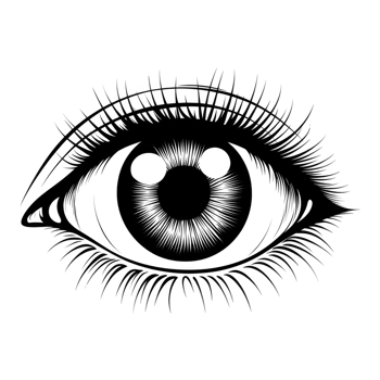 A detailed black and white illustration of human eye features intricate eyelashes and textured iris, creating striking and artistic visual. monochrome design emphasizes eye natural beauty png