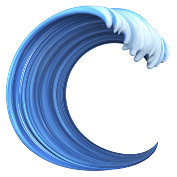 A stylized, vibrant blue wave with smooth, flowing curve and white crest, resembling dynamic ocean wave. design is sleek and artistic, capturing essence of movement and fluidity png