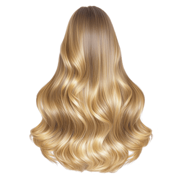 A Luxurious, wavy blonde hair cascading in soft curls, showcasing healthy, shiny texture. hairstyle exudes elegance and volume, perfect for fashion or beauty inspiration png