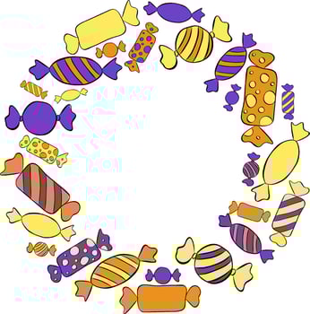 Candy sweets Frame circle round template. graphic line ink illustration for the text. card for the happy sweetest day and Halloween. For logo, web, package, sticker. vector