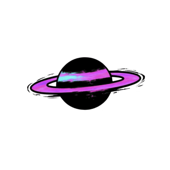 A stylized illustration of planet with vibrant pink and blue ring encircling it, set against transparent background. design is simple yet striking, evoking sense of cosmic wonder and creativity png