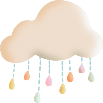 Clouds and round raindrops have natural curves, but they are made to look soft and uncomplicated. png