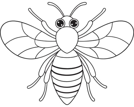 Bee cartoon drawing for coloring book fun and insect education vector