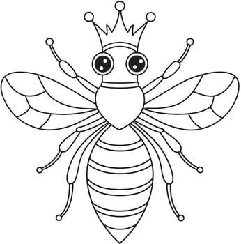 Queen bee cartoon bug illustration for coloring and nature fun vector