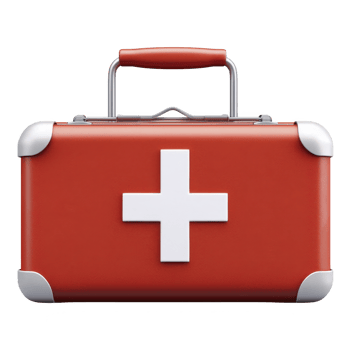 A red first aid kit with white cross symbol on front, featuring sturdy handle and metallic corners, represents emergency medical supplies png