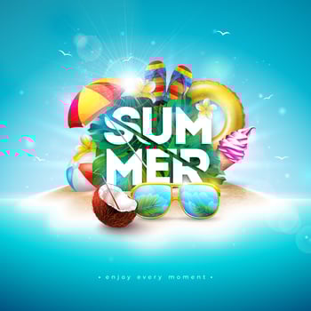 Colorful summer beach essentials graphic vector