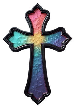 Colorful stained glass cross displays peace and spiritual harmony with vibrant texture png