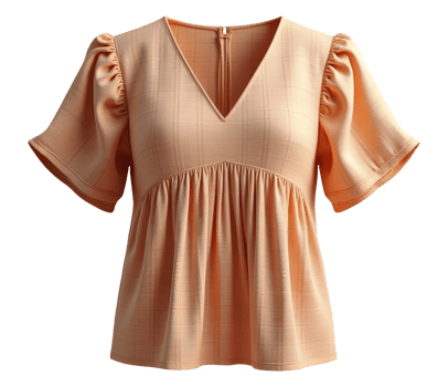 Comfortable peach top features gathered waist and puff sleeves for graceful look png