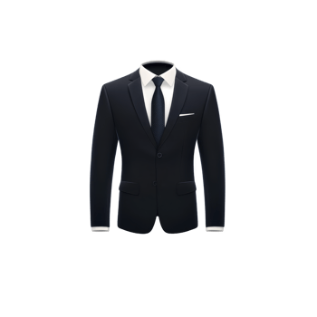 classic black suit with white shirt and black tie, perfect for formal occasions. elegant design features single breasted jacket with notched lapel and pocket square png