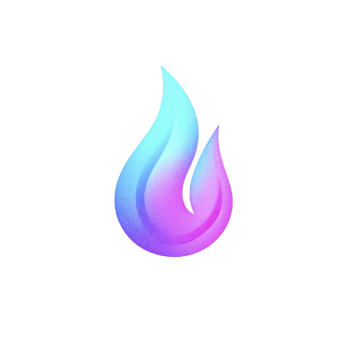 A vibrant, glowing flame icon with gradient of blue, purple, and pink hues, symbolizing energy and creativity. smooth, abstract design gives modern and dynamic feel png