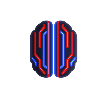futuristic neon brain design with vibrant red and blue glowing lines, symbolizing technology and innovation. abstract style creates modern and dynamic visual effect png