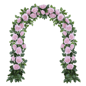 beautiful arch made of pink roses and green leaves creates elegant and romantic decoration, perfect for weddings or garden events. floral arrangement adds touch of nature and charm png